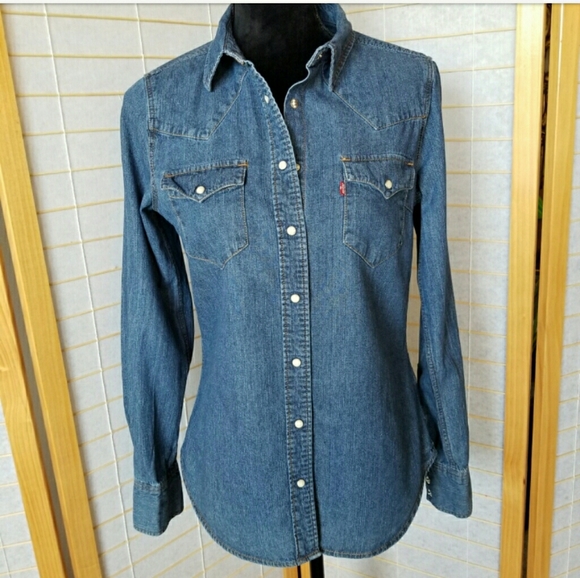 levis denim shirt pearl snap